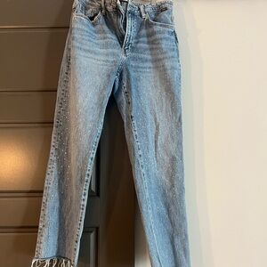 Mavi Women's Denim Straight Leg Jeans with Frayed Hem